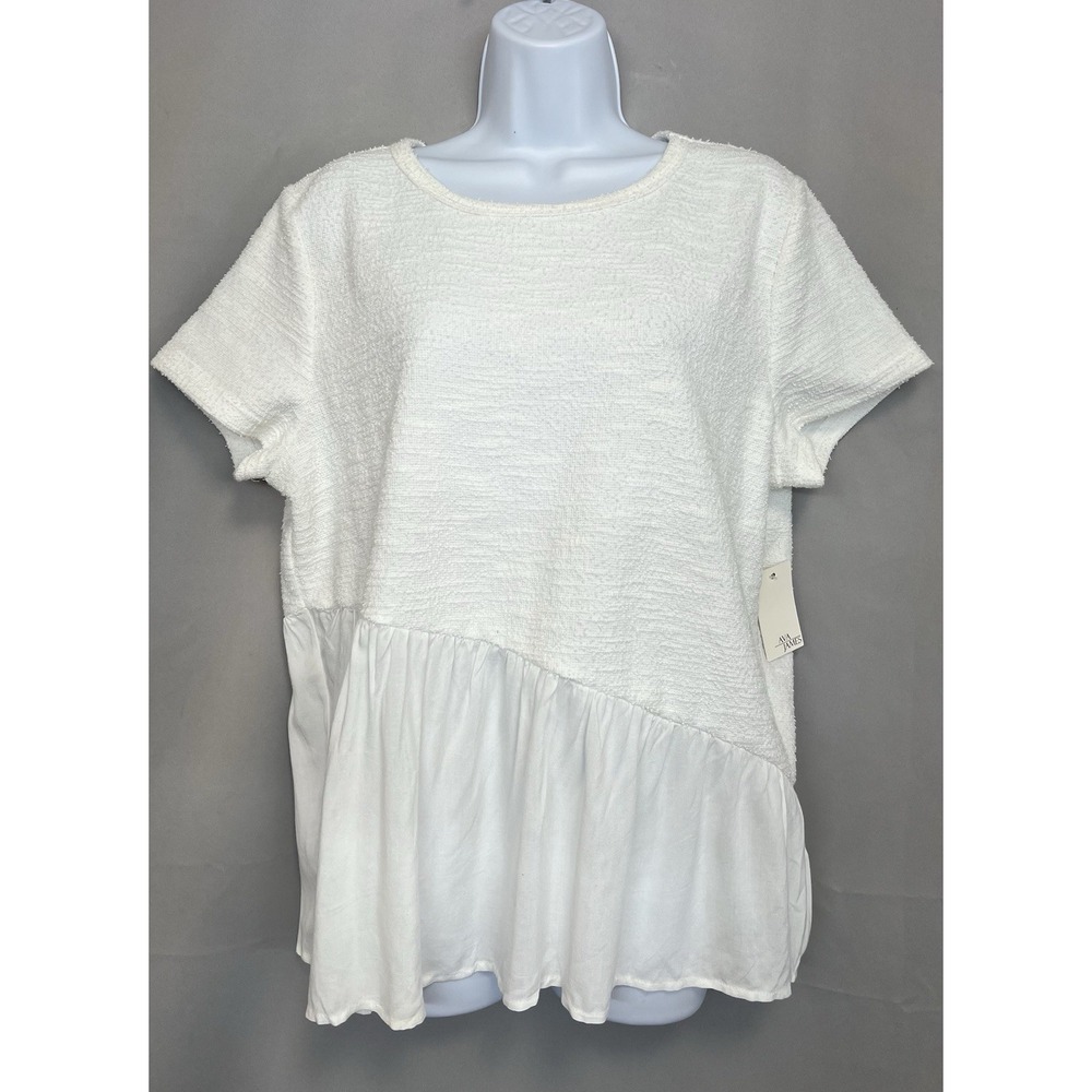 Ava James White Short Sleeve Boho Bohemian Top Size XL Women's NWT